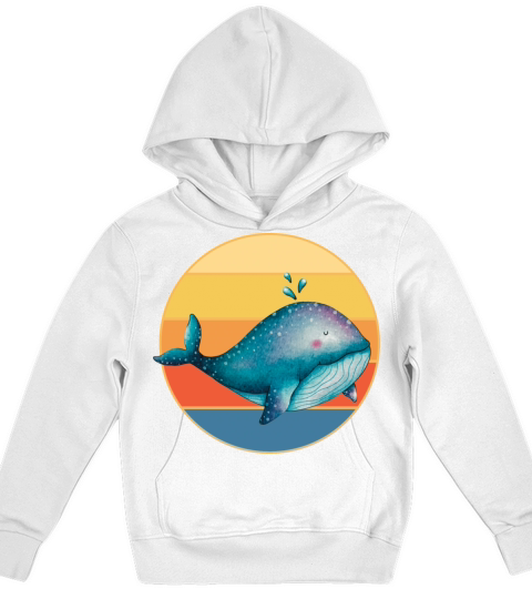 Cute Kawaii Whale Retro Sunset Vintage Ocean Kids Hoodie
