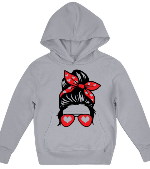 Love Girl Messy Bun Hair Sunglasses Hearts Kids Hoodie