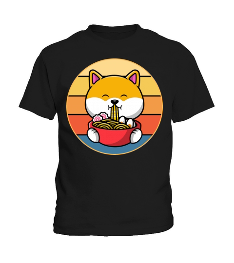Cute Shiba Inu Eating Ramen Vintage Retro Sunset Kids T-Shirt