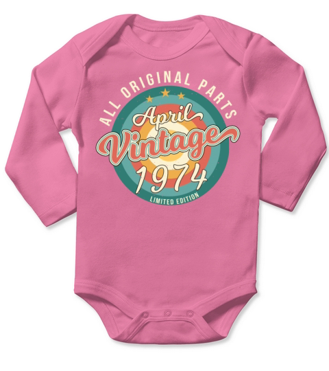 1974 April Vintage Long Sleeve Baby One-Piece