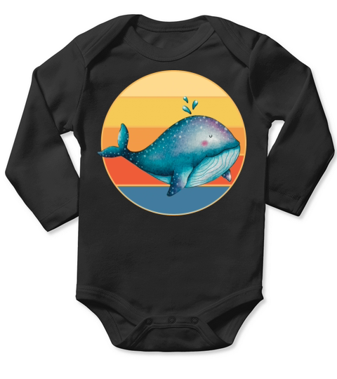 Cute Kawaii Whale Retro Sunset Vintage Ocean Long Sleeve Baby One-Piece