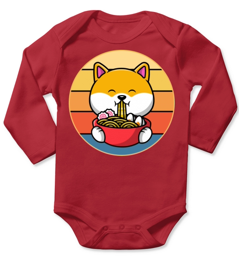 Cute Shiba Inu Eating Ramen Vintage Retro Sunset Long Sleeve Baby One-Piece