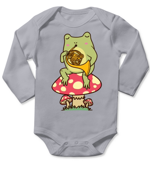 Frog On Mushroom French Horn Player Hornist Long Sleeve Baby One-Piece