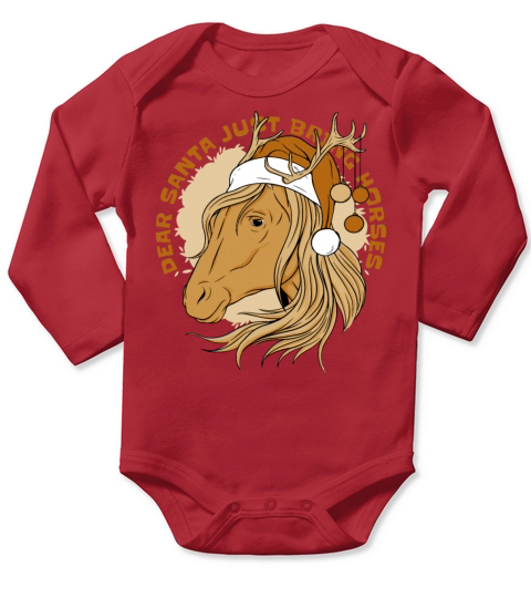 Merry Christmas Funny Santa Claus Horses Quotes Long Sleeve Baby One-Piece