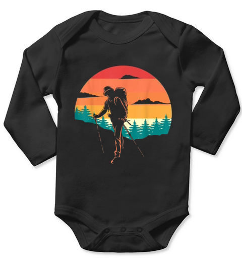 Hiking Hiker Vintage Retro Sunset Long Sleeve Baby One-Piece