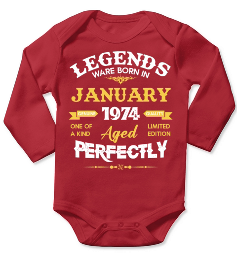 January 1974 Vintage Birthday Present Long Sleeve Baby One-Piece