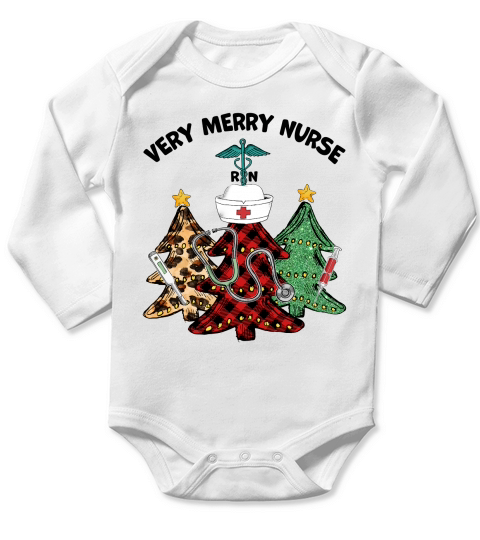 Very Merry Nurse Christmas Tree Long Sleeve Baby One-Piece