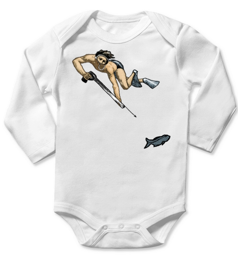 Vintage Spearfishing Freediving Diver with Fish Long Sleeve Baby One-Piece