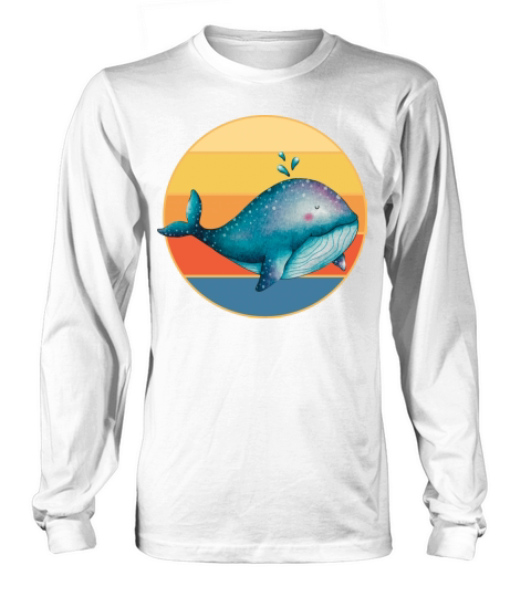 Cute Kawaii Whale Retro Sunset Vintage Ocean Long sleeved Unisex