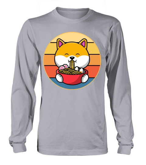 Cute Shiba Inu Eating Ramen Vintage Retro Sunset Long sleeved Unisex
