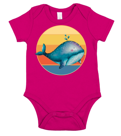Cute Kawaii Whale Retro Sunset Vintage Ocean Short Sleeve Baby One-Piece