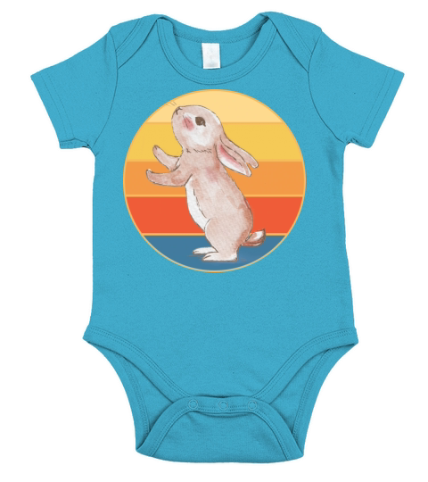 Cute Rabbit Bunny Retro Sunset Vintage Animal Pet Short Sleeve Baby One-Piece