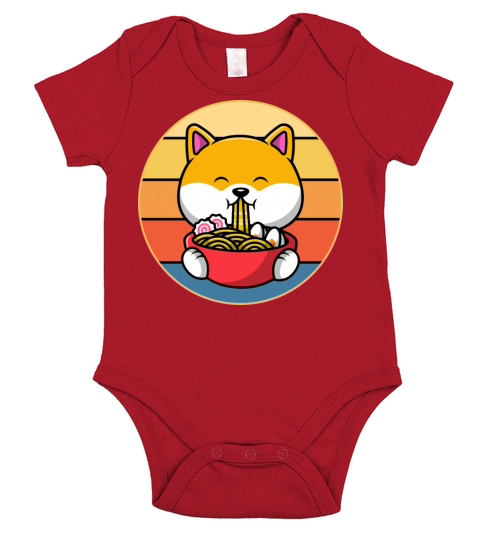 Cute Shiba Inu Eating Ramen Vintage Retro Sunset Short Sleeve Baby One-Piece