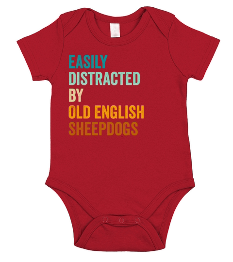 Easily Distracted By Old English Sheepdogs Short Sleeve Baby One-Piece