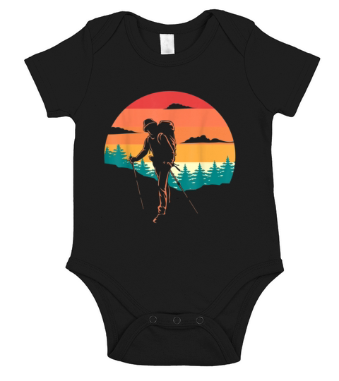 Hiking Hiker Vintage Retro Sunset Short Sleeve Baby One-Piece