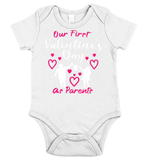 Our First Valentines Day As Parents New Dad Mom Short Sleeve Baby One-Piece