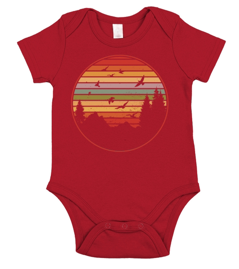 Retro Forest With Bird In Sunset Short Sleeve Baby One-Piece