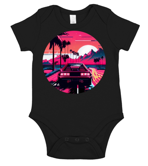 Retrowave Synthwave 80s Design Short Sleeve Baby One-Piece