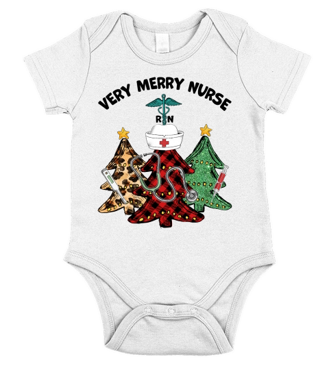 Very Merry Nurse Christmas Tree Short Sleeve Baby One-Piece