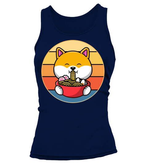 Cute Shiba Inu Eating Ramen Vintage Retro Sunset Tank top Woman