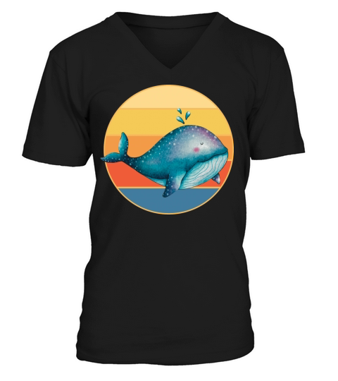 Cute Kawaii Whale Retro Sunset Vintage Ocean V-Neck T-shirt
