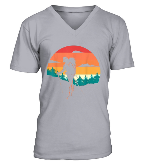 Hiking Hiker Vintage Retro Sunset V-Neck T-shirt