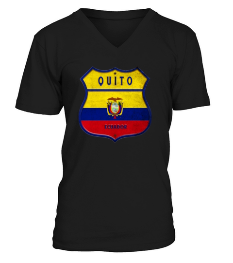 Quito Ecuador coat of arms flag design V-Neck T-shirt