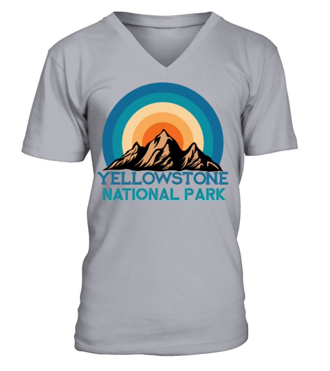 Vintage Retro Yellowstone National Park Mountain V-Neck T-shirt