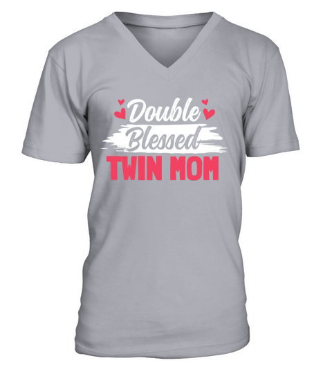 Womens Twin Mama Twin Mom to Be Pregnancy V-Neck T-shirt