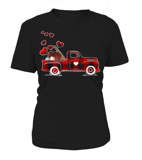 Buffalo Plaid Truck Baseball Valentine Day Cute He Women's T-Shirt