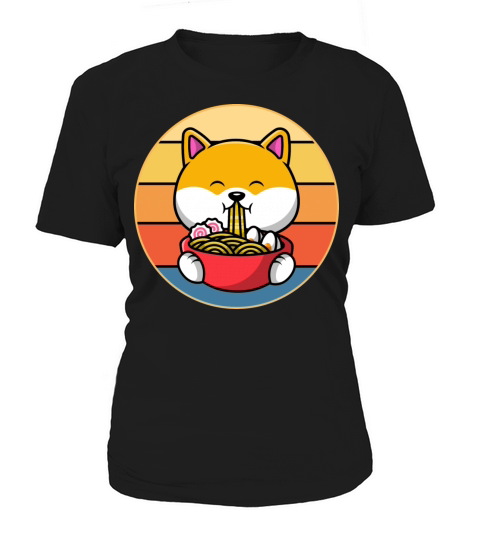 Cute Shiba Inu Eating Ramen Vintage Retro Sunset Women's T-Shirt