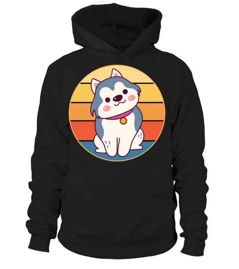 Funny Kawaii Cute Husky Dog Vintage Retro Sunset Hoodie Unisex