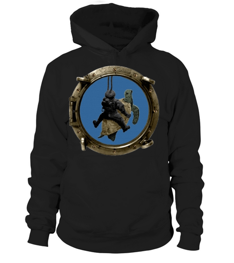 Porthole View of a Helmet Diver Riding a Turtle Hoodie Unisex