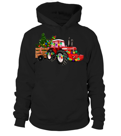 Vintage Tractor Farmer Christmas Tree Xmas Lights Hoodie Unisex