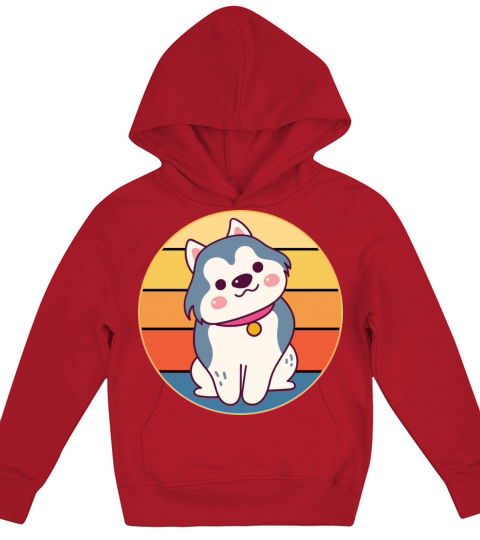 Funny Kawaii Cute Husky Dog Vintage Retro Sunset Kids Hoodie