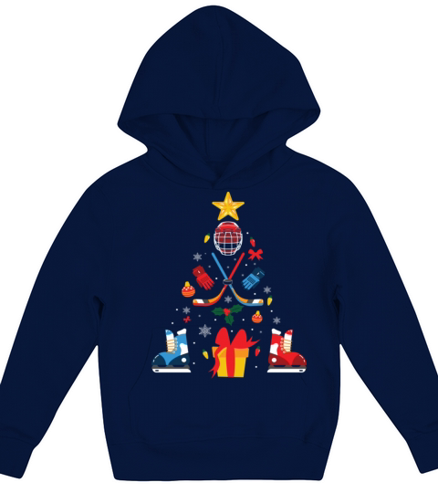 Ice Hockey Christmas Tree Kids Hoodie