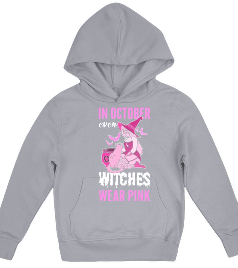 In October Even Witches Wear Pink Breast Cancer Kids Hoodie