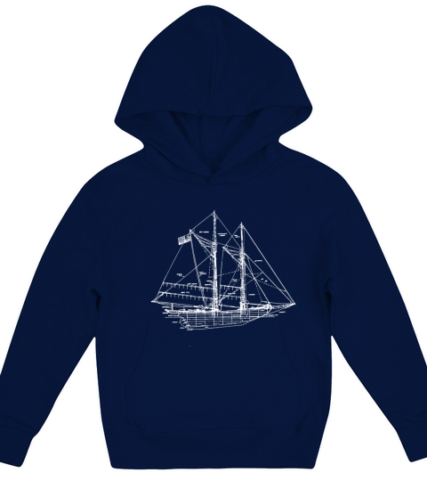 Sailboat Blueprint Vintage Retro Boating and Saili Kids Hoodie