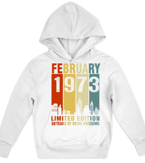 Vintage February 1973 50 Years Of Being Awesome Kids Hoodie