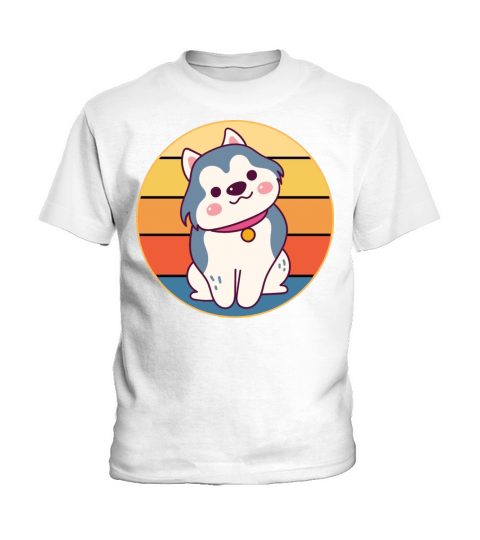 Funny Kawaii Cute Husky Dog Vintage Retro Sunset Kids T-Shirt