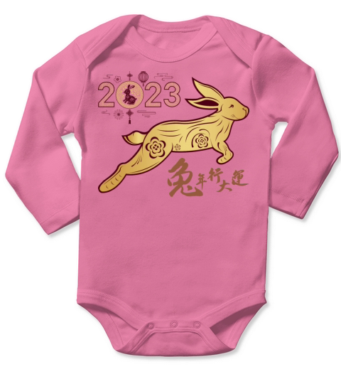 2023 Happy New Year Chinese Year of the Rabbit r Long Sleeve Baby One-Piece