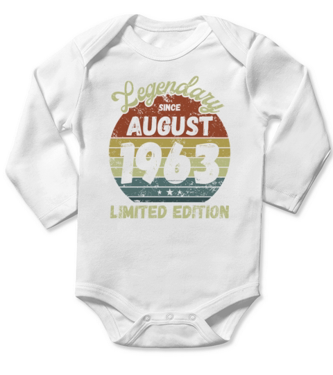 August 1963 - Vintage Birthday Present Long Sleeve Baby One-Piece