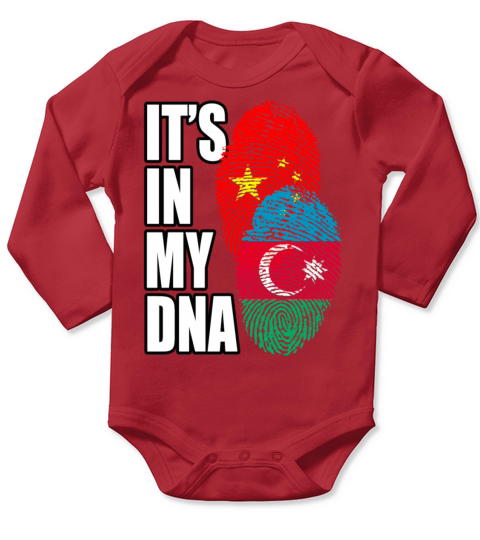 Azerbaijani And Chinese Mix Heritage DNA Flag Long Sleeve Baby One-Piece