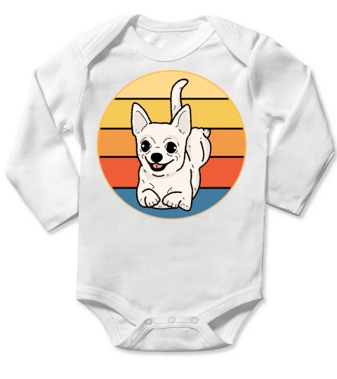 Cute Chihuahua Dog Breed Vintage Retro Sunset Long Sleeve Baby One-Piece