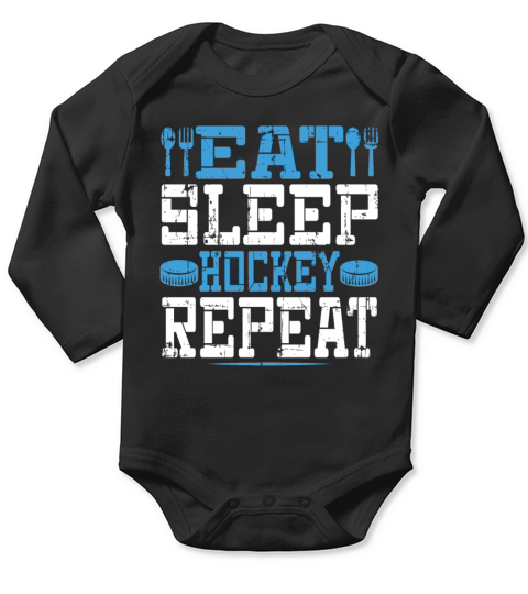 Eat Sleep Hockey Repeat funny retro Long Sleeve Baby One-Piece