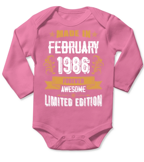 February 1986 Vintage Birthday Present Long Sleeve Baby One-Piece