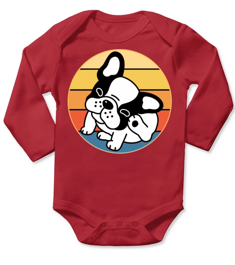 French Bulldog Dog Breed Vintage Retro Sunset Long Sleeve Baby One-Piece
