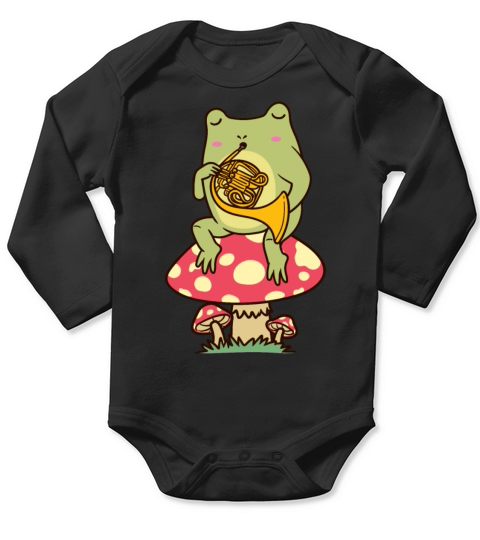 Frog On Mushroom French Horn Player Hornist Long Sleeve Baby One-Piece
