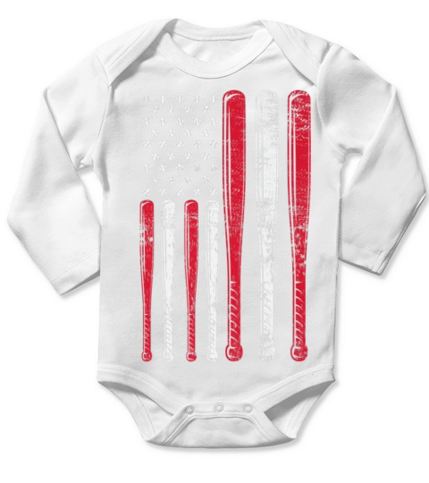 Funny American Flag Baseball Team USA Long Sleeve Baby One-Piece