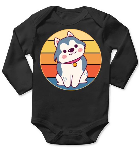 Funny Kawaii Cute Husky Dog Vintage Retro Sunset Long Sleeve Baby One-Piece